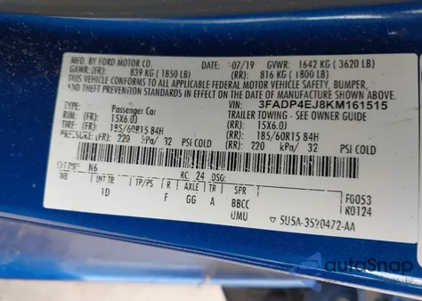 2019 Ford Fiesta Se from USA, damaged, VIN 3FADP4EJ8KM161515